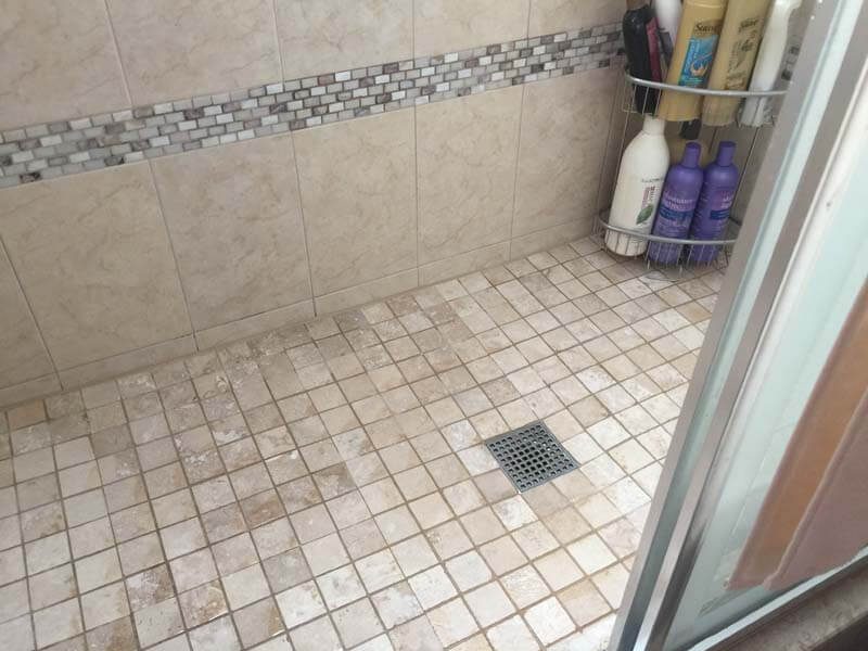 Walk-in shower with mosaic tile floor — Huntington, NY